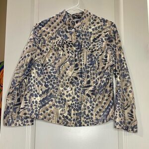 Lark Lane Metallic Animal Print Jacket Shirt Roll Tab Sleeves Size 10
